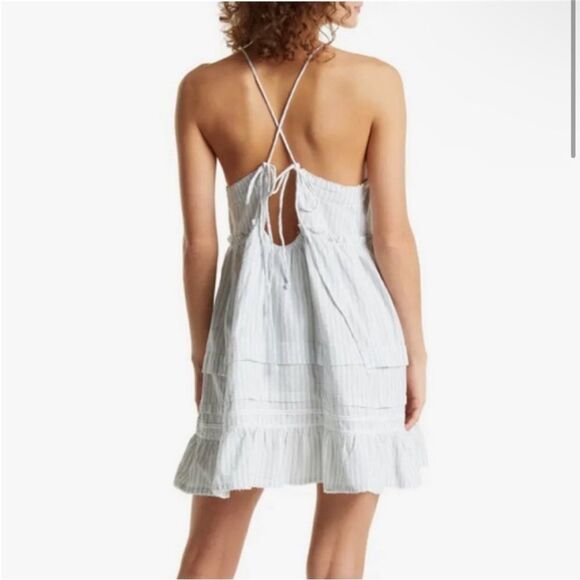 Free People NWT Desert Days Striped Cotton Mini Dress in Ivory/Light Blue Medium - Picture 4 of 8